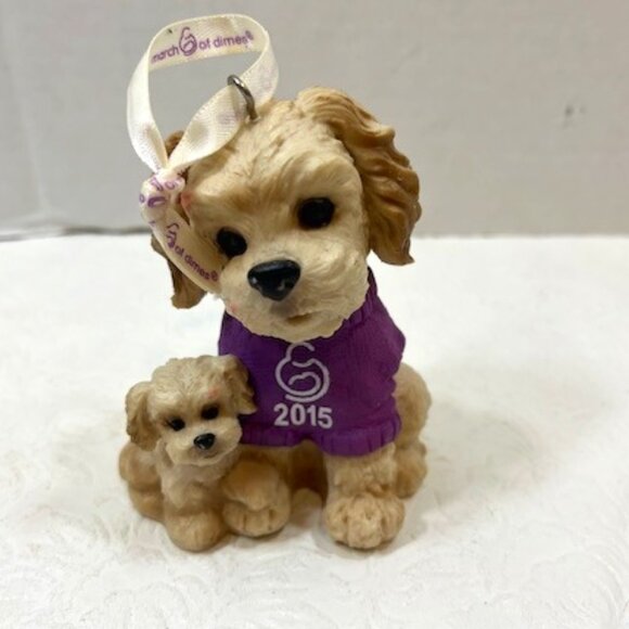 2015 Mom & Puppy Terrier Dogs Figurine Holiday Ornament March of Dimes 3"x4" - Picture 1 of 14